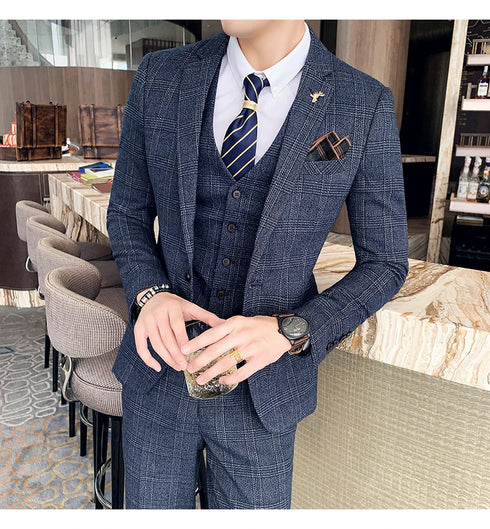 Stylish Business Casual Three-Piece Suit for Men with Vest and Trousers
