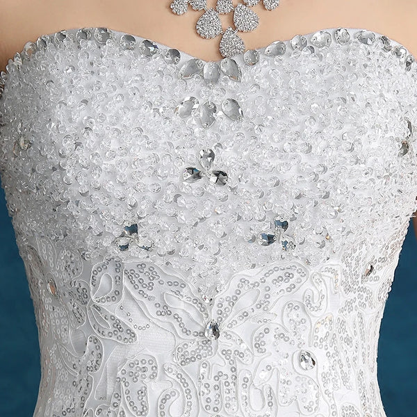 Backless Lace-Up Embroidered Ball Gown With Strapless Neckline Floor-Length Wedding Dress