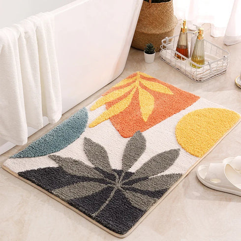 Leaves Bathroom Rugs Non Slip Soft Microfiber Bath Mat Extra Soft Water Absorbent Shower Floor Rug