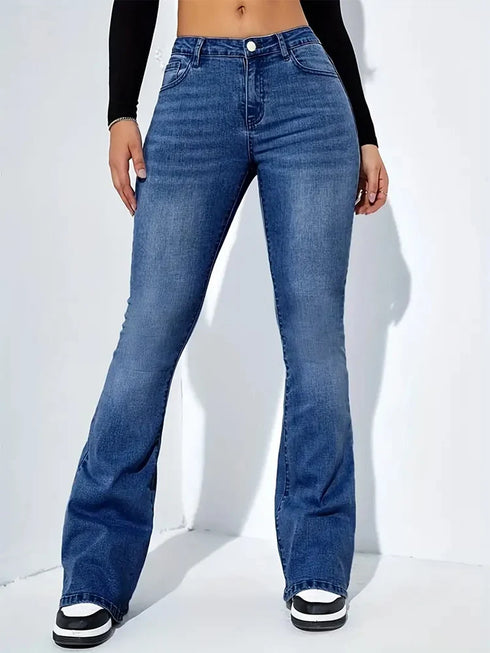 Women’s Vintage Flare Stretch Jeans - Classic High Waist Bell Bottom Denim Pants for All Season Y2K Punk Style, Perfect for Fall Outfits and Homecoming Jeans Ideas