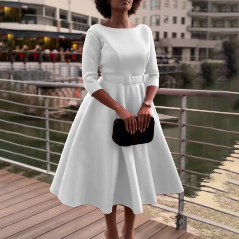 Elegant Women Party Dresses A Line with Waist Belt for Classy Office and Wedding Guests