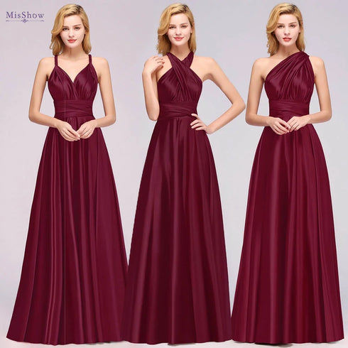 Plus Size Bridesmaid Dresses Convertible Backless Infinity Multiway Floor Length Silk Gown