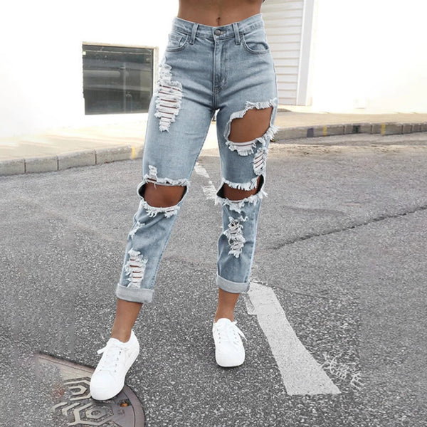 Hole Denim Women's Jeans Buttocks Ripped Jeans Street Style