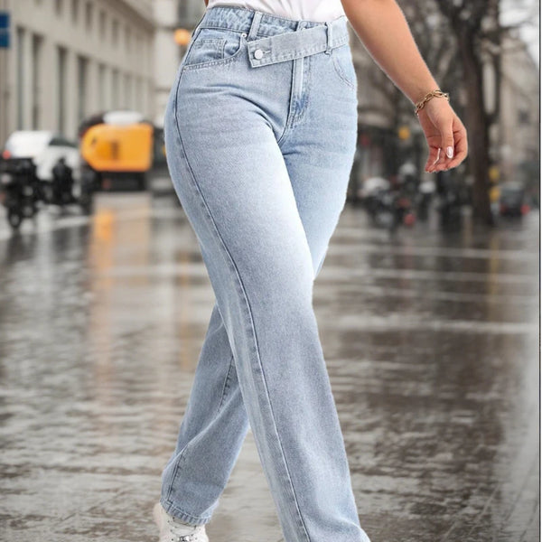 Baggy Jeans With Relaxed Straight Leg Silhouette Denim Pants For Women Casual Light Wash