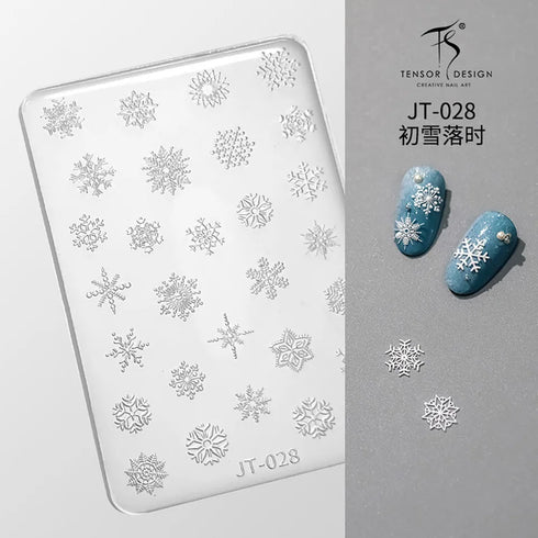3D Relief Snowflake Sweater Carving Mold for Nail Art - Santa Claus and Elk Christmas Manicure DIY Template with Storage Box and Scraper