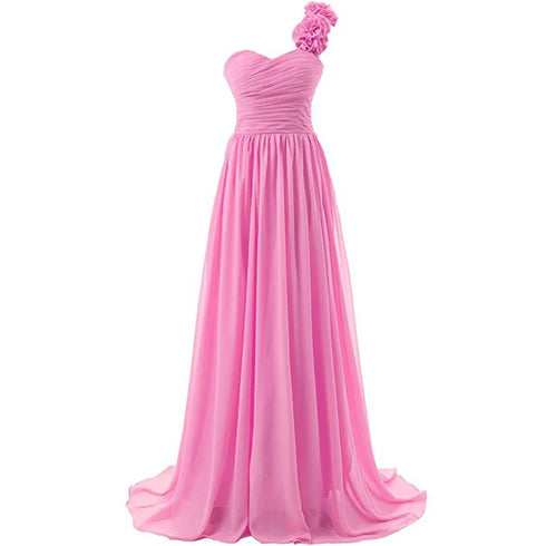 Chiffon Off-Shoulder A-Line Dress With Floral Pleats Floor-Length Corset Back Bridesmaid Dress