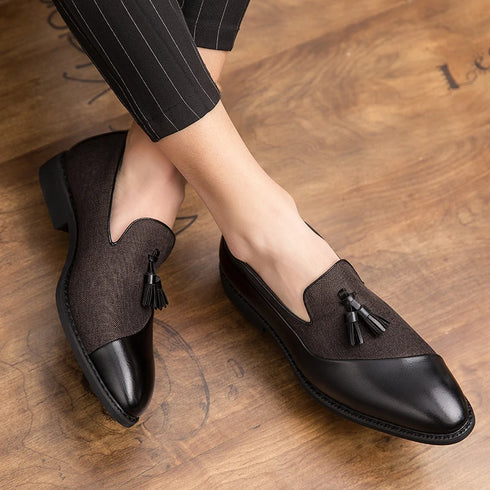 Elegant Slip-On Formal Loafers for Men - Stylish Tassel Leather Party Shoes Perfect for Weddings and Evening Events