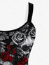 Plus Size Gothic Printed Sleeveless Dress for Women with Skull Rose Graphic