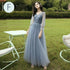 Elegant Off Shoulder Tulle A Line Dress Bridesmaid Dress With Appliques Lace Up Bridal Gown