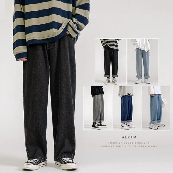 Korean Fashion Men's Baggy Jeans Classic Unisex Wide-leg Pants