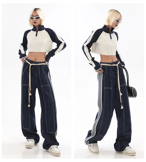 Womens Baggy Denim Jeans - High Waist Straight Leg Streetwear Trousers for Effortless Fall Outfits with Jeans, Perfect for Any Season