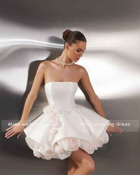 Strapless Mini Prom Dress Satin Backless Illusion A Line Party Cocktail Dress