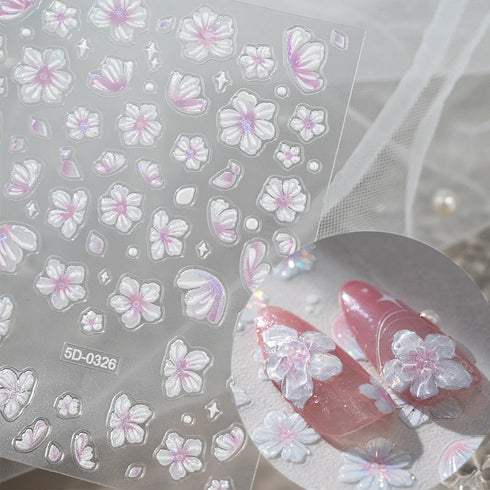 Adorable Pink Christmas Nail Art Stickers with Shiny Shells, Cute Snowflakes, Stars, and Wreaths - 5D Embossed Nail Decorations for Festive Nail Designs