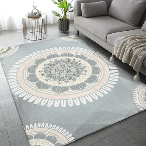 Classical Elegant Blue Rug for Retro Living Room and Bedroom Carpet Decoration