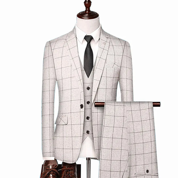 Men's Slim Fit Plaid Vest Blazer Pants Set - Stylish Wedding & Business Suit