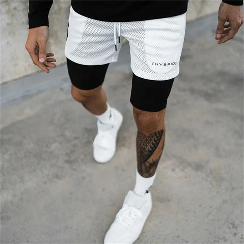 Summer Mesh Sports Shorts Men 2 In 1 Jogging Running Gym Fitness
