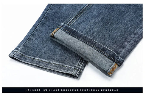 Men's High Waist Fit Straight Jeans Classic Vintage Cotton Trousers