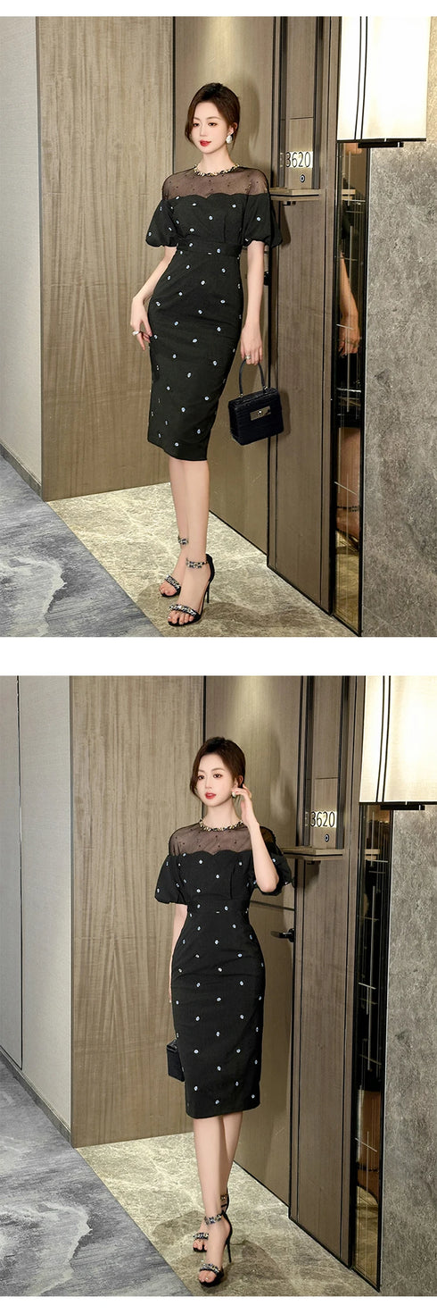 Work Style Striped Floral Formal Occasion Dress Women Clothes