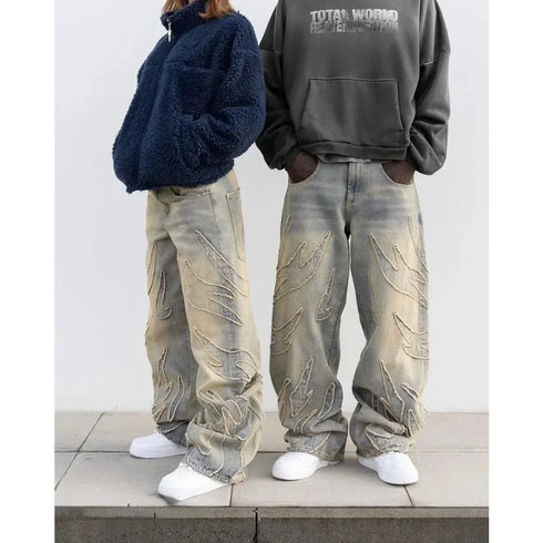 Retro Hip Hop Loose Y2k Men Jeans Casual Denim Pants
