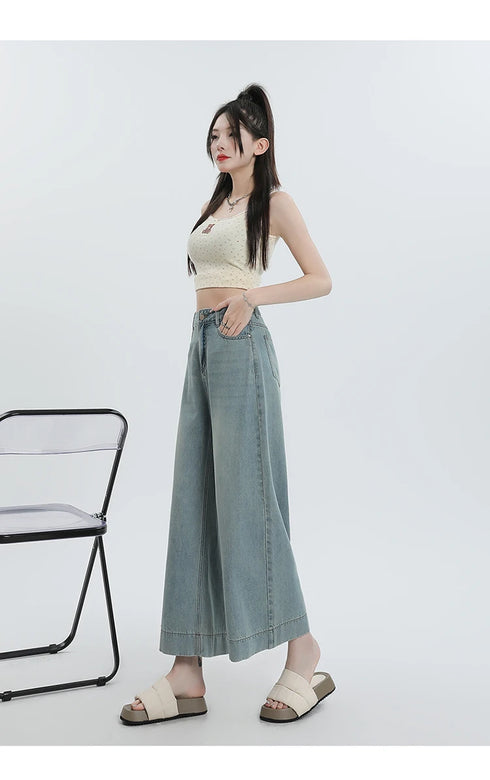 Wide Leg Loose Denim Ankle-Length Jeans for Women - Trendy Streetwear Pants Perfect for Summer Outfits and Casual Styling