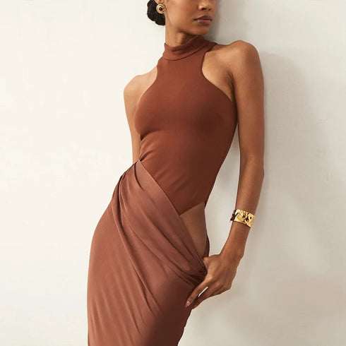 JULISSA MO Satin Sexy Hollow Out Maxi Dress for Elegant Parties