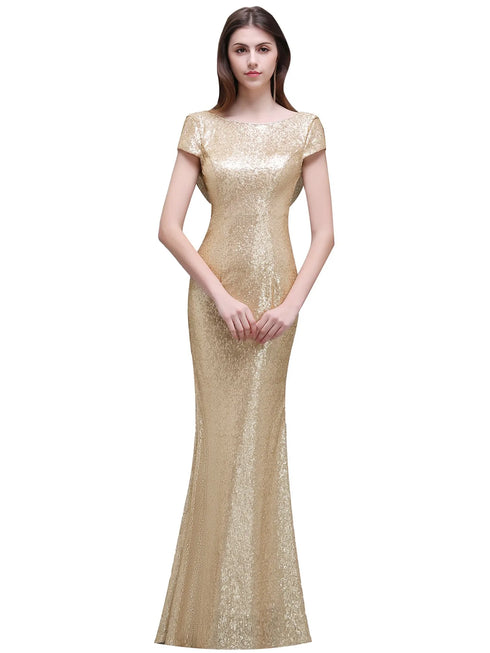 Sequined Bridesmaid Dresses Mermaid Style With Short Sleeves And O Neck For Summer Formal Wedding Party