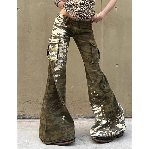 Camouflage Jeans Women Y2K Hip Hop Vintage High Waisted Denim Pants