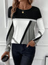 Casual Women's Geometric Print Long Sleeve T-Shirt Loose Fit O-Neck Tee