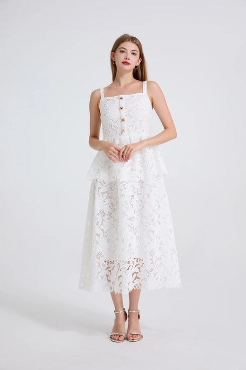 Embroidery Lace Long Cake Dress for Women Evening and Birthday Parties