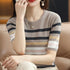 Summer Short Sleeve Women's O Neck Slim Cotton Striped Pullover Knit Sweater Top