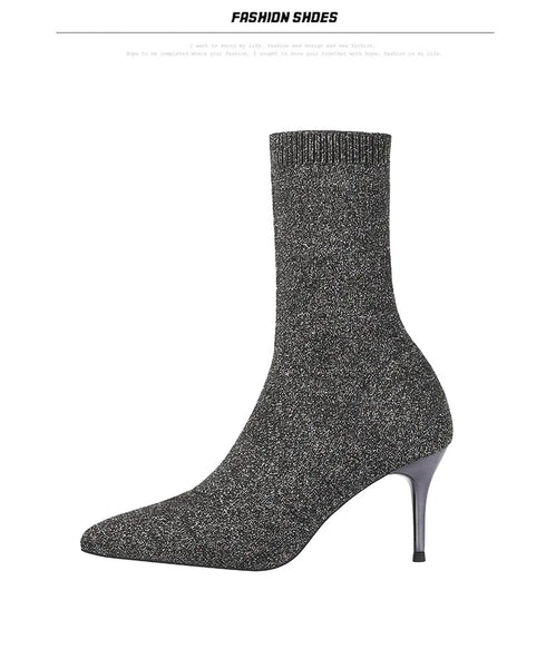 Sexy Sock Boots Knitting Stretch High Heels for Women Fashion Shoes Ankle Boots