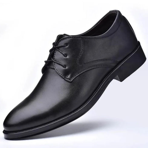 Elegant Black Leather Oxfords for Men - Formal Wedding, Party, and Office Business Shoes with Lace-Up Closure, Plus Size Available