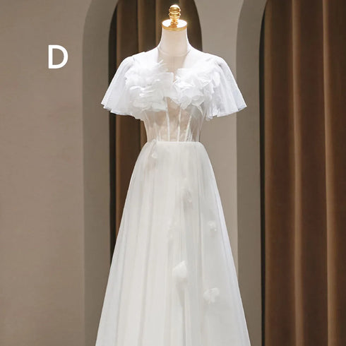 Backless A-Line Bridesmaid Dress With Puff Flower Appliques And Tulle Ankle-Length