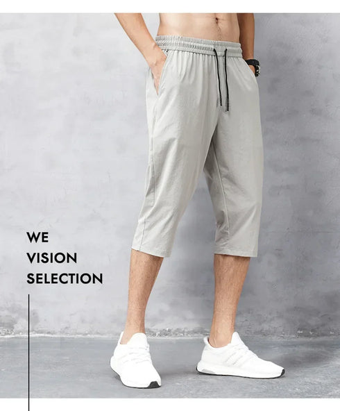 Men's Shorts Summer Breeches Thin Nylon 3/4 Length Trousers Quick Drying Beach Bermuda Board