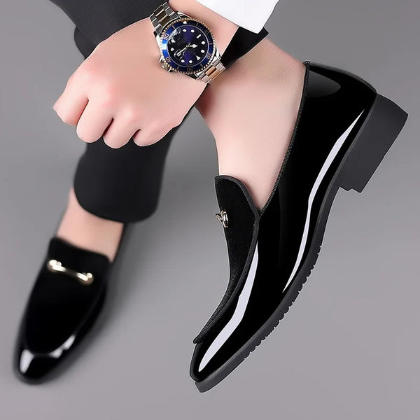 Elegant Pointed Toe Patent Leather Loafers for Men - Formal Oxford Dress Shoes Perfect for Weddings, Parties, and Office Occasions