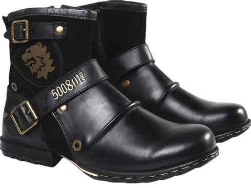 Luxury Handmade Ankle Boots with Metal Buckle and Zipper for Motorcycle and Outdoor Use - Plus Sizes Available