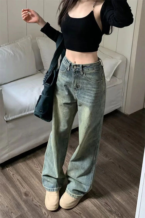 Vintage Wide Leg Jeans for Women - Stylish Casual Trousers Perfect for Spring Streetwear, Loose Fit High Waist Denim Pants Ideal for Effortless Wide Leg Jeans Outfit Inspirations