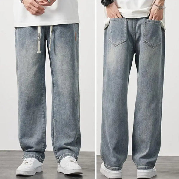 Casual Elastic Waist Jeans For Men With Drawstring Denim Pants