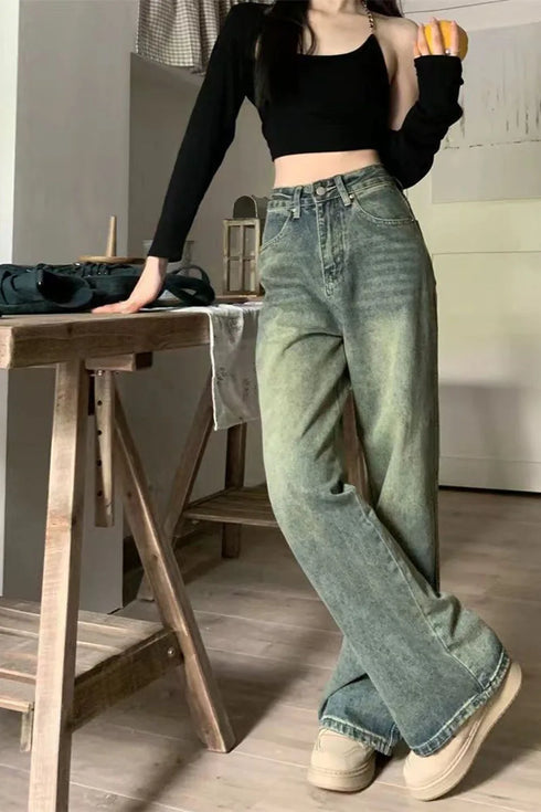 Vintage Wide Leg Jeans for Women - Stylish Casual Trousers Perfect for Spring Streetwear, Loose Fit High Waist Denim Pants Ideal for Effortless Wide Leg Jeans Outfit Inspirations