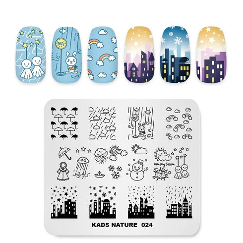 Nature-Inspired Nail Art Stamping Plate - Stainless Steel DIY Manicure Tool with Leaf and Umbrella Patterns for Stunning Nail Designs