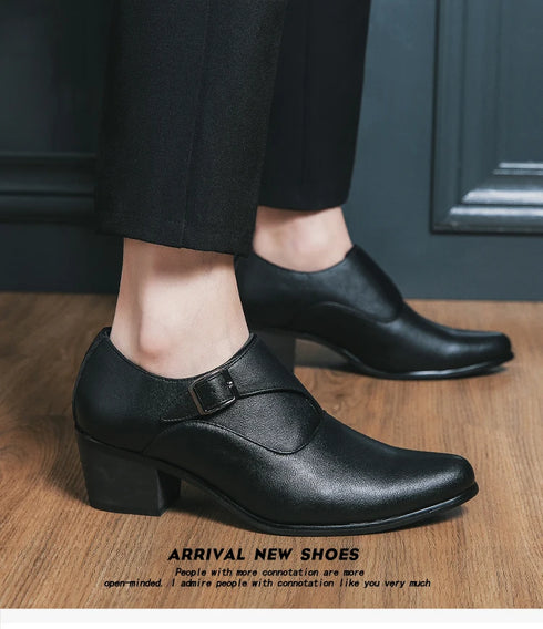 Leather Shoes for Men Cuban Style Heightening Wedding and Business Casual Footwear