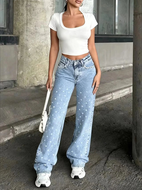 Baggy Jeans Denim Pants High Waisted Loose Fit Vintage Design For Casual Everyday Wear