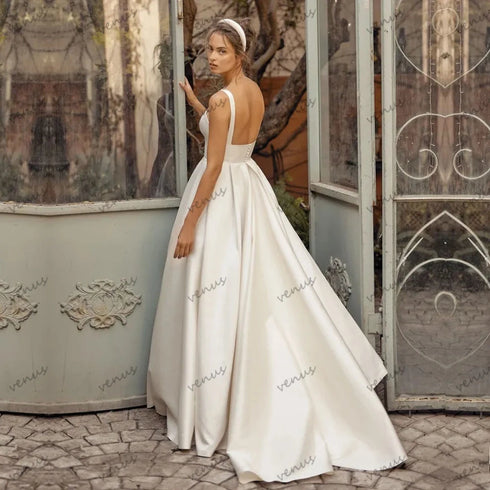 Charming Wedding Dresses A-Line Satin Bridal Gowns Elegant