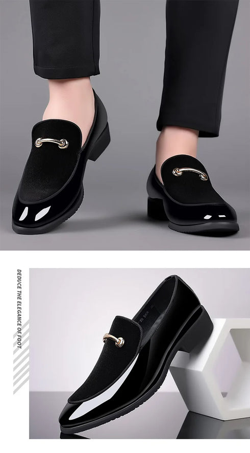 Elegant Pointed Toe Patent Leather Loafers for Men - Formal Oxford Dress Shoes Perfect for Weddings, Parties, and Office Occasions