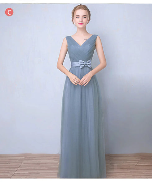 Elegant Sleeveless Tulle A-Line Bridesmaid Dress With Satin Belt And Lace Up Bow For Weddings