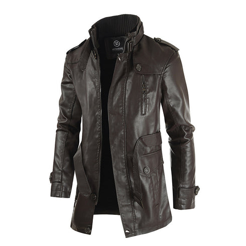 Men's Casual Fleece-Lined Leather Windbreaker Coat - Stylish Moto & Biker Jacket for Autumn and Winter Wear