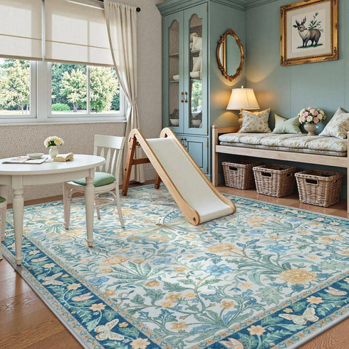 Floral Butterfly Area Rug for Bedroom and Living Room Soft Non-Slip Floor Mat