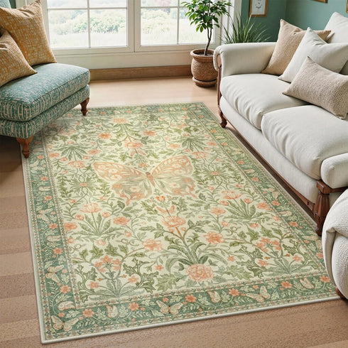 Floral Butterfly Area Rug for Bedroom and Living Room Soft Non-Slip Floor Mat