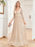 Elegant V Neck Long Sleeve Sequins Evening Gown for Formal Occasions