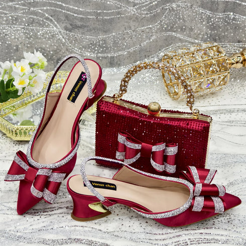 Italian Design Elegant Women's Rhinestone Heels Set